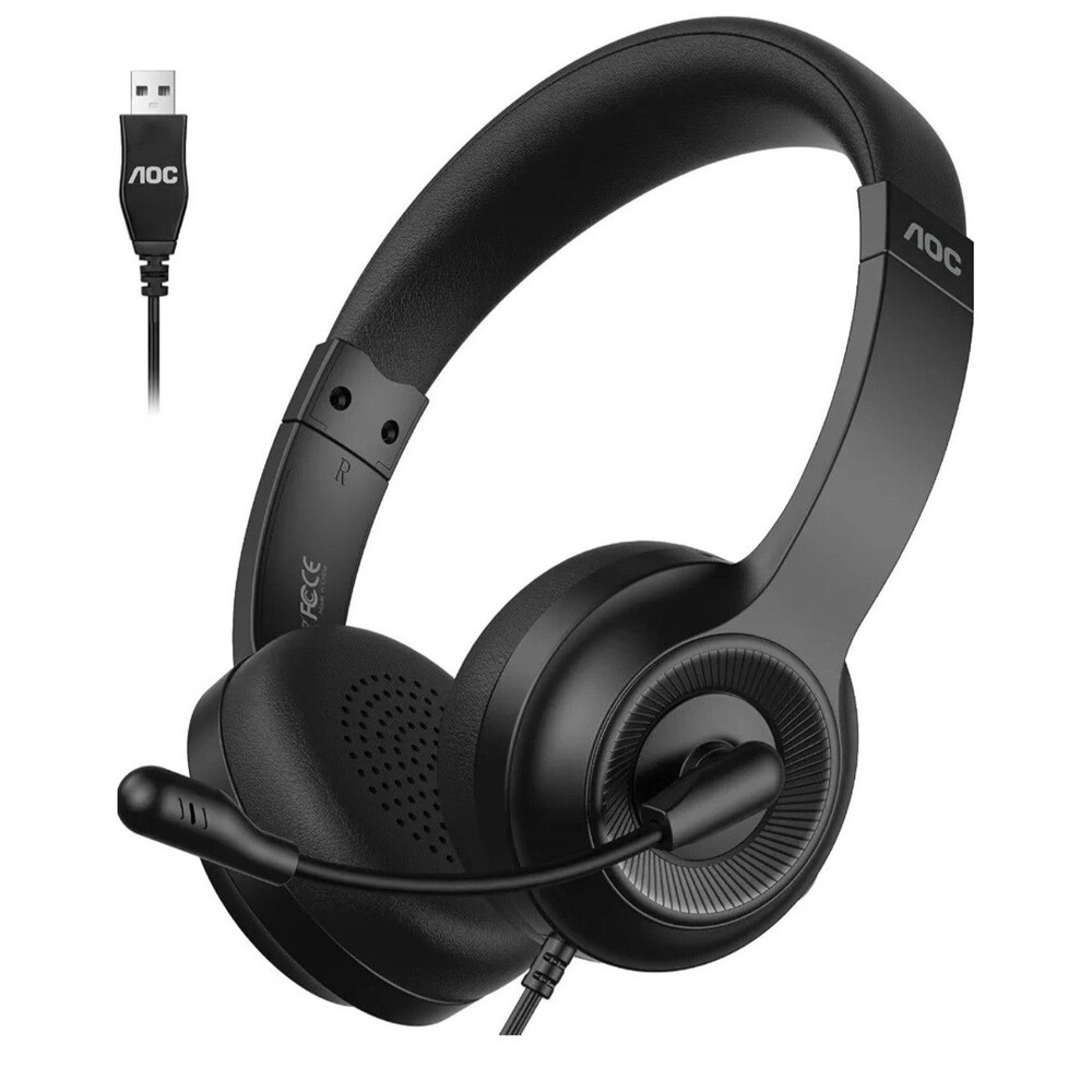 AOC ACW2210 USB-A Wired Computer Headset Noise Cancelling Mic 40mm...